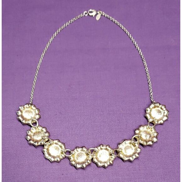 Premier Designs Coral Colored Flower Station Necklace, with clear rhinestones - Picture 9 of 9